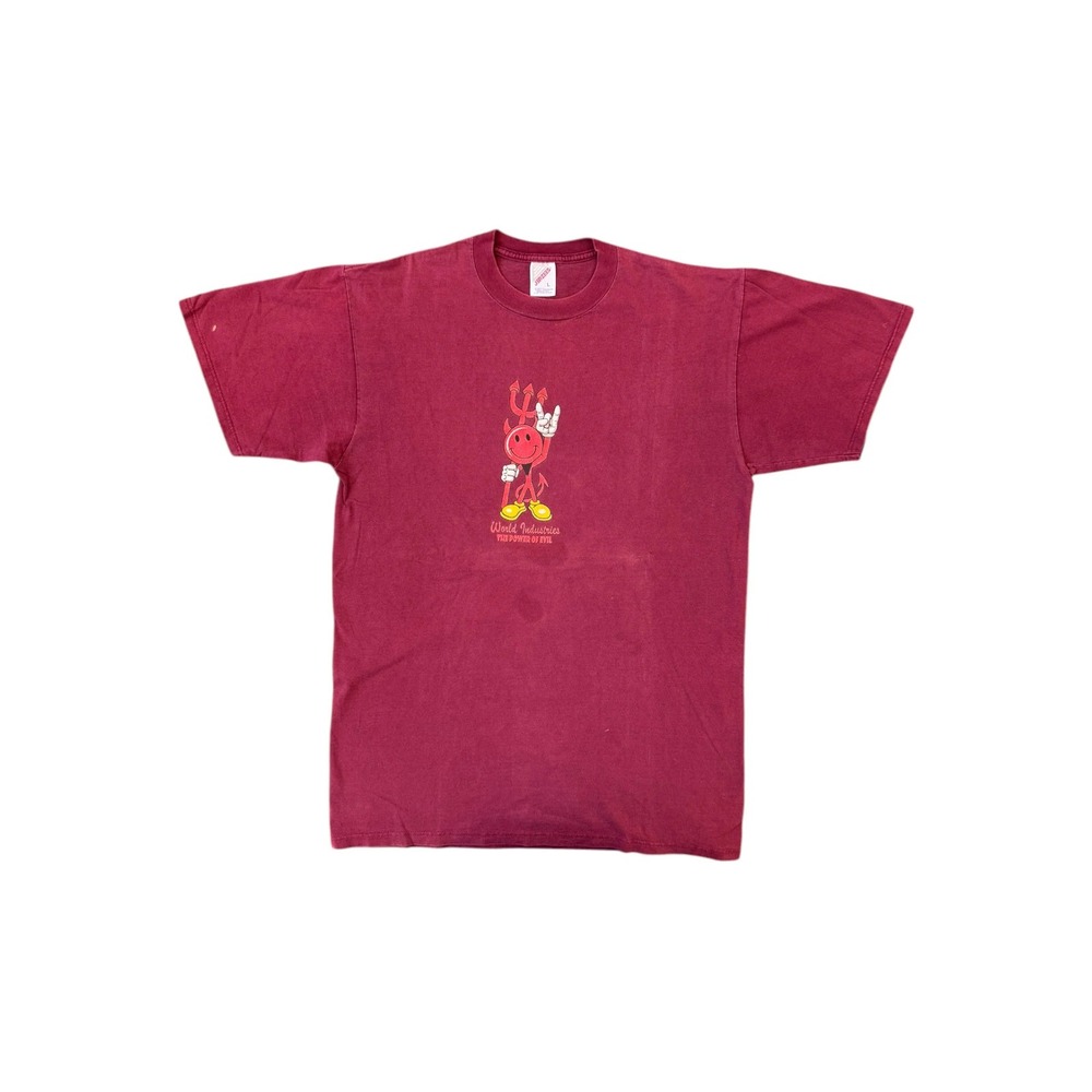 World Industries T-Shirt Mens Large Burgundy Good 90s Devil Man Skate Tee